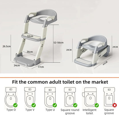 Kids Potty Training Seat With Steps, 3 In 1 Toddler Toilet Ladder Seat, Soft Mat Non-slip Splash Guard Toilet Seat (Grey)