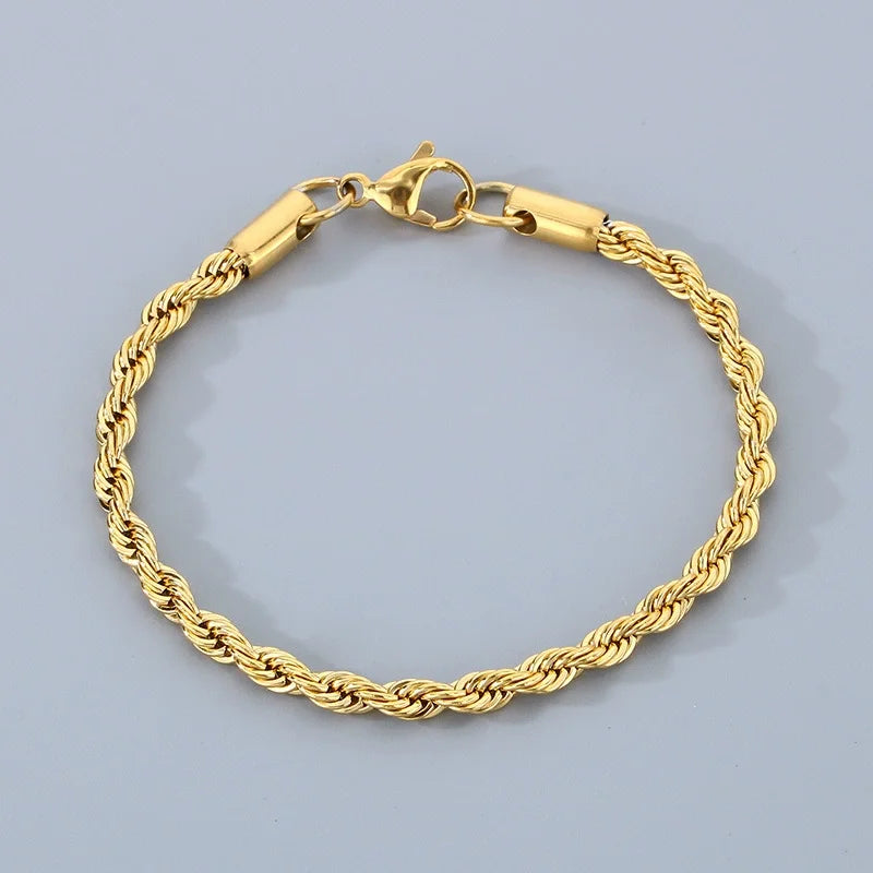 18K Gold 925 Sterling Silver 4MM Chain Bracelets For Men Women Unisex Simple Charm Bracelet Wedding Party Gift 20cm 8in
