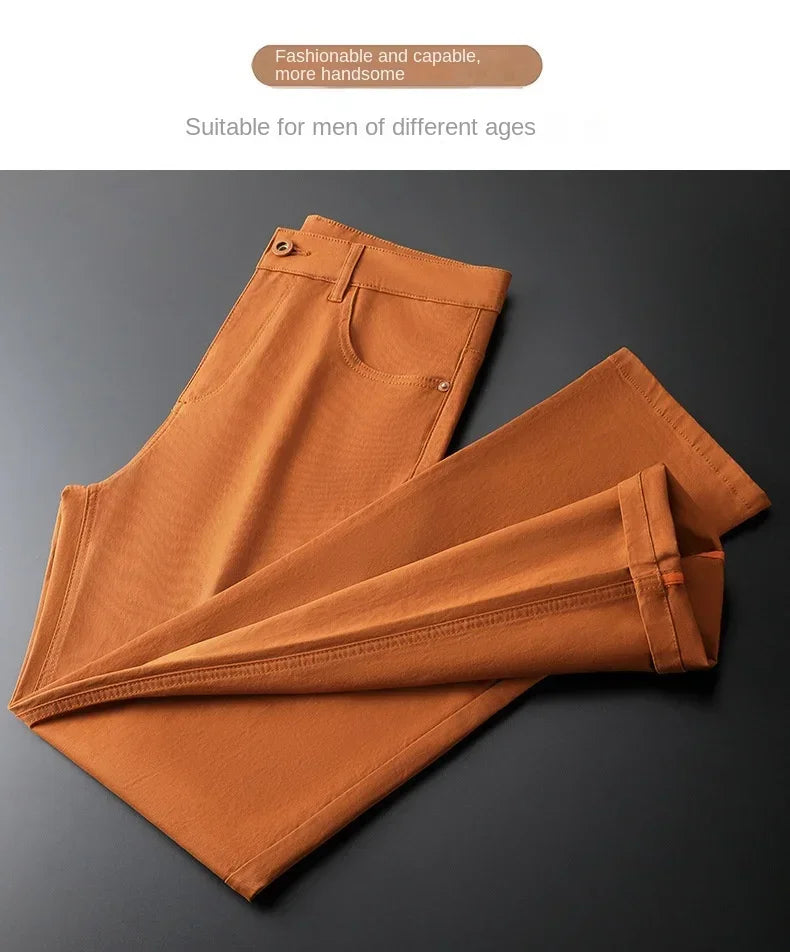 Seven-Color Stretch 97% Cotton and 3% Spandex Jeans Men Trendy Wild Simple High-End Slim-Fitting Small Straight Casual Trousers