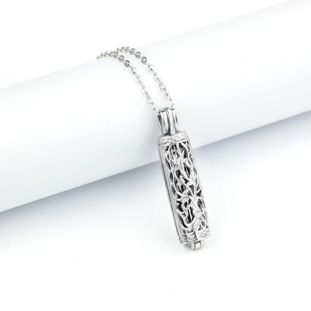 Cylinder Urn Necklace for Ashes Tree of Life Cremation Jewelry Hollow Cylinder Vial Pendant Necklace Memorail Ashes Lockets