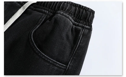 Men's Thicke Fleece Straight Jeans Winter Velvet Thermal Nostalgia Washing Denim Pants Streetwear Elastic Waist Loose Trousers