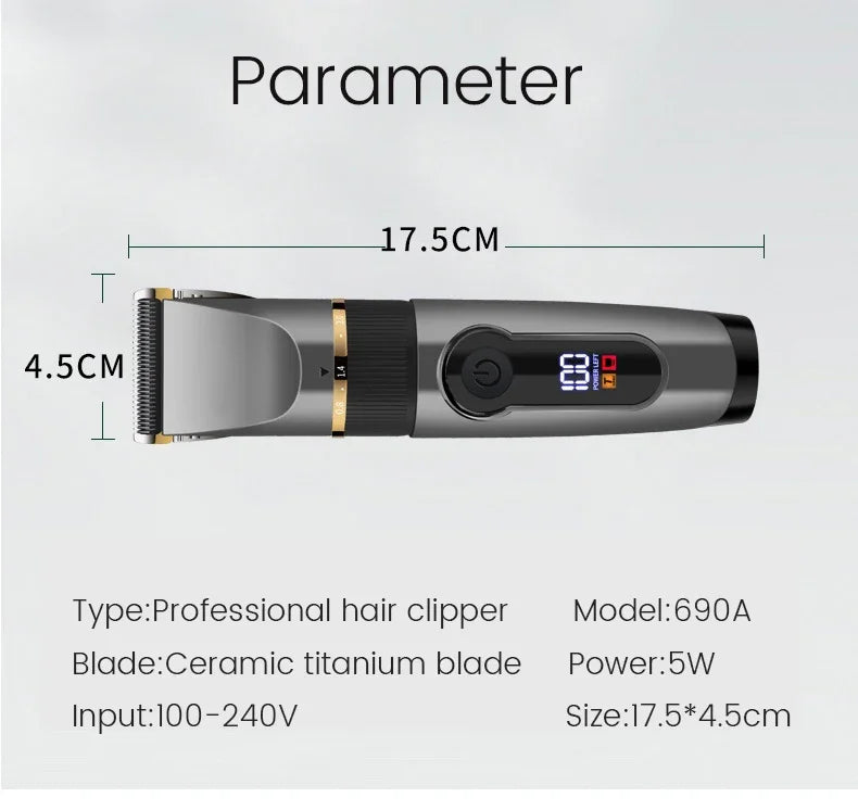 Professional Hair Clipper Rechargeable Electric Trimmer For Men Beard Kids Barber Cutting Machine Haircut LED Screen Waterproof