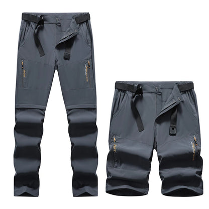 Men's 2 in 1 Convertible Hiking Pant Quick Dry Elastic Outdoor Running Cargo Trouser Summer Waterproof Fishing Camping Plus Size
