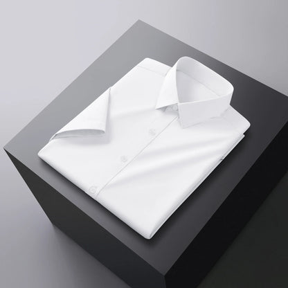 Men's Business Casual Solid Color Short Sleeve Shirt Summer Fashion No Ironing Comfortable Versatile Top for Men