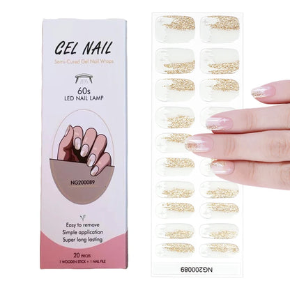 16/18/20Tips Semi-Cured Gel Nail Strips Adhesive Full Cover Stickers for Nails UV Lamp Need Press On Nails Fashion Manicure