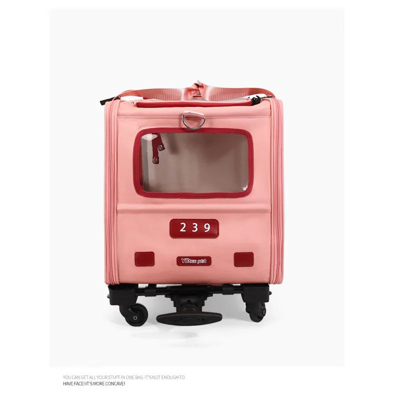 Multifunctional Pet Travel Trolley Case Portable Cat/Dog Carrier Bag Zipper Closure-Foldable Solid Pet Luggage Outdoor Travel