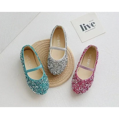 2025 Spring 1 to 12 years old girls dress shoes Beauty Pointed Toe Teen Girl Leather Shoes Bling Princess Wedding Shoes