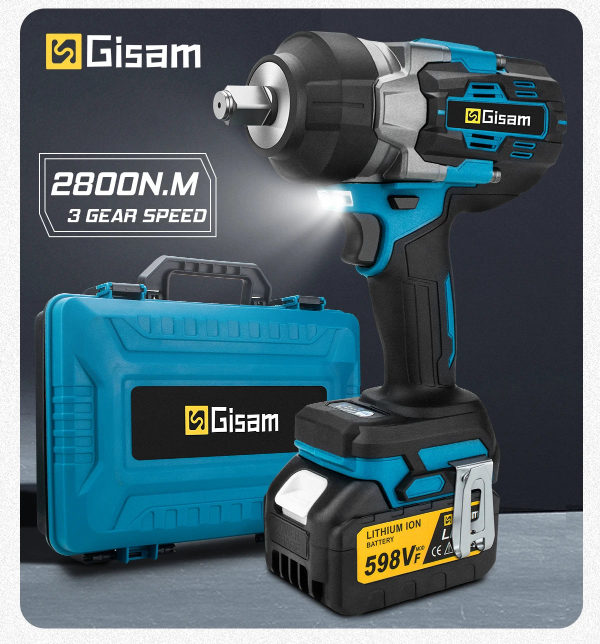 Gisam 2800N.M Brushless Electric Wrench 1/2 Inch Cordless Impact Wrench Electirc Screwdriver Drill For Makita 18V Battery Pin