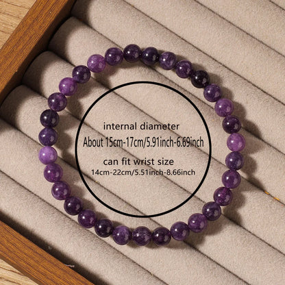 Natural Stone Real Amethyst Beads Bracelets 6/8/10mm Smooth Round Beaded Bracelet Men Women Stretch Jewelry Gifts