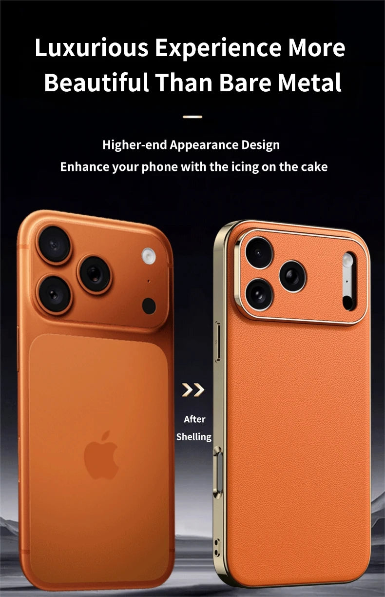 LANGSIDI Luxury Leather Phone Case for iPhone 17 16 15 Pro Max Air 17Pro 16Pro Full Lens Protection Back Cover
