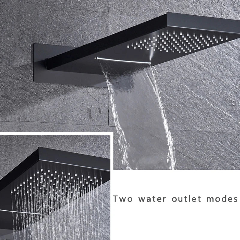 SHBSHAIMY Thermostatic Shower Faucets Bathroom Black Waterfall Shower Set Chrome Wall Mounted Three Ways Hot And Cold Mixer Tap