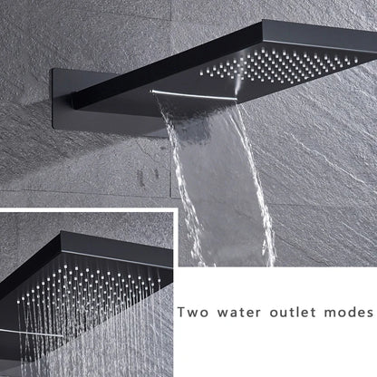 SHBSHAIMY Thermostatic Shower Faucets Bathroom Black Waterfall Shower Set Chrome Wall Mounted Three Ways Hot And Cold Mixer Tap