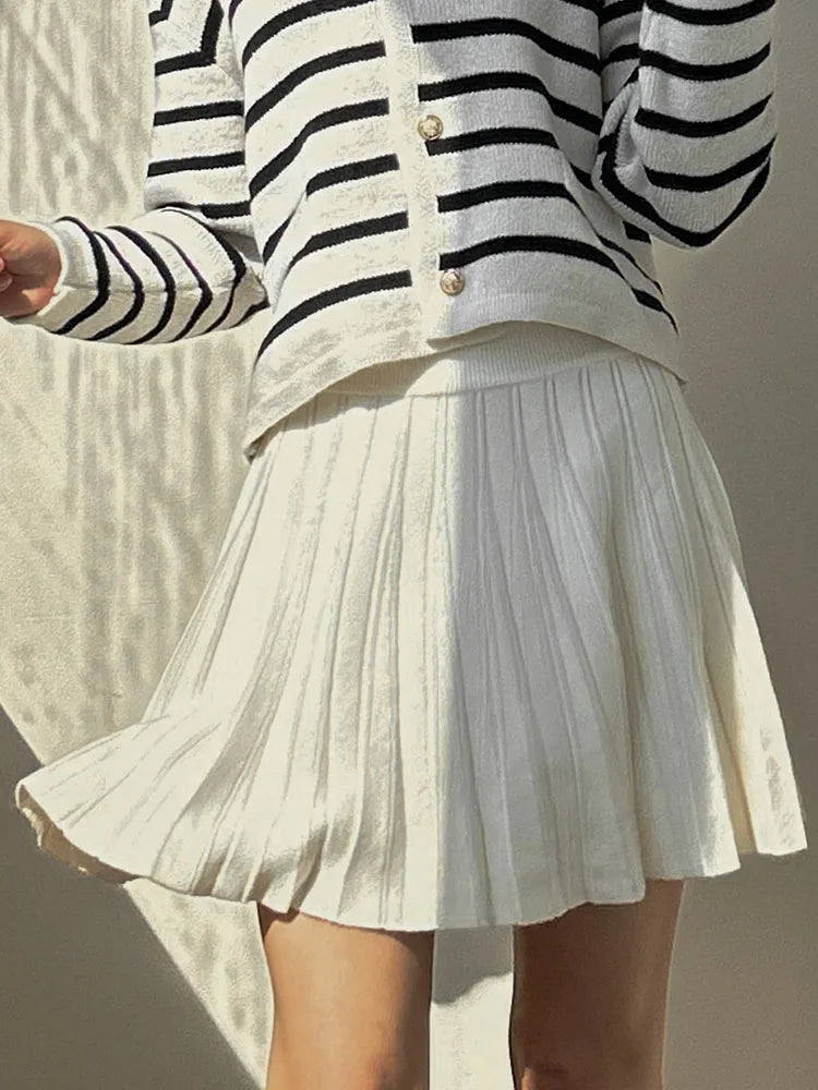 Autumn Knit White Mini Pleated Skirts For Women A Line Skirt Gray High Waist Women Knitted Pleated Short Skirts Korean Fashion