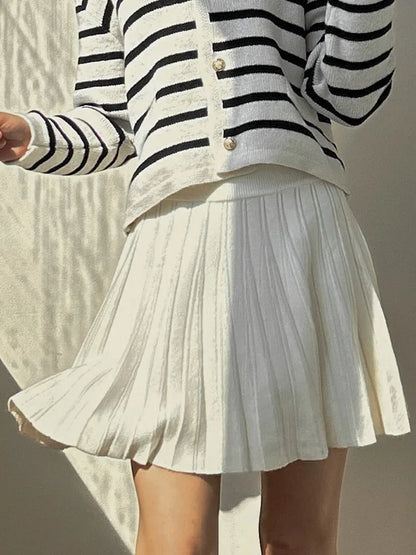 Autumn Knit White Mini Pleated Skirts For Women A Line Skirt Gray High Waist Women Knitted Pleated Short Skirts Korean Fashion