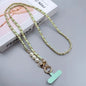 Pearl Leather Chain Mobile Phone Strap Long Crossbody Anti-Loss Shoulder Cord with Metal Pendant for Women