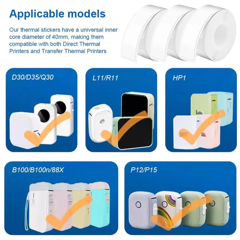 12*40mm 15*30mm 15*50mm White Gap Label Paper for P12 P15 Phomemo D30 Q30 Thermal Printer Waterproof Self Adhesive Sticker Roll
