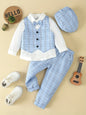 Boys and gentlemen's clothing, plaid four piece shirt+vest+pants+hat