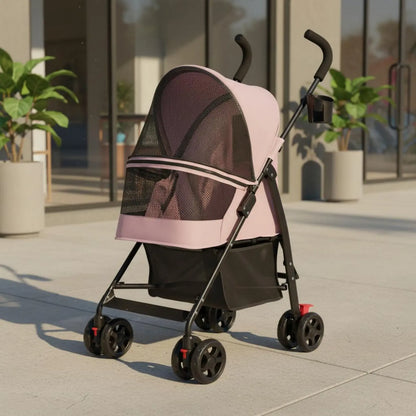Foldable Pet Stroller Ventilated Lightweight Pet Stroller Brake System Cup Holder for Dogs, Travel, Park