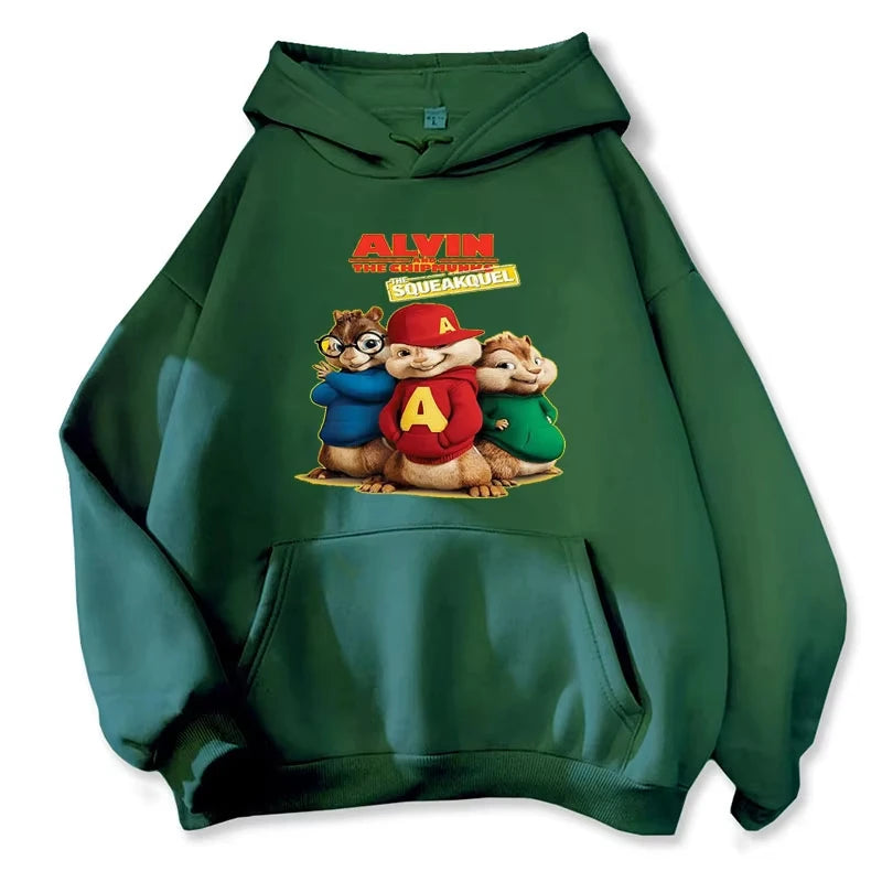 Cartoon Hoodie Alvin and The Chipmunks Green Red Navy Blue Shirt Camisa S/P Movie Promo Animation Long Sleeve Hoody Sweatshirts