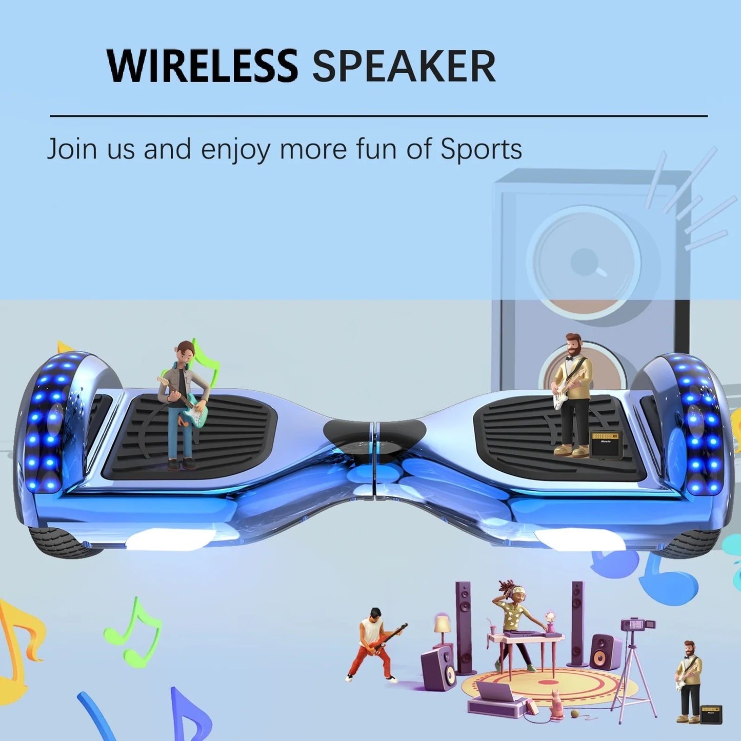 RCB KIDS Hoverboard Two Wheel Self Balancing Scooter 6.5" with Bluetooth Speaker LED Lights Ride On Toy Gift for Kids & Adults