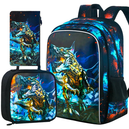 3PCS Backpack for Boys, 16 Inch Dinosaur Preschool Bookbags, Cool Elementary Kindergarten School Backpacks