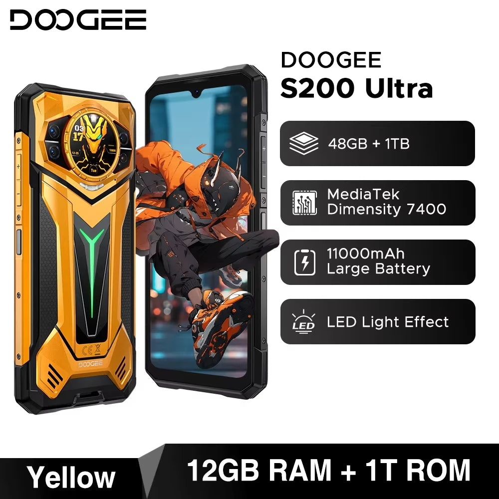 DOOGEE S200 Ultra 5G Rugged Phone 48GB+1TB 6.72'' 120Hz Display 11000mAh Battery 66W NFC Dimensity 7400 Android 15 Smartphone