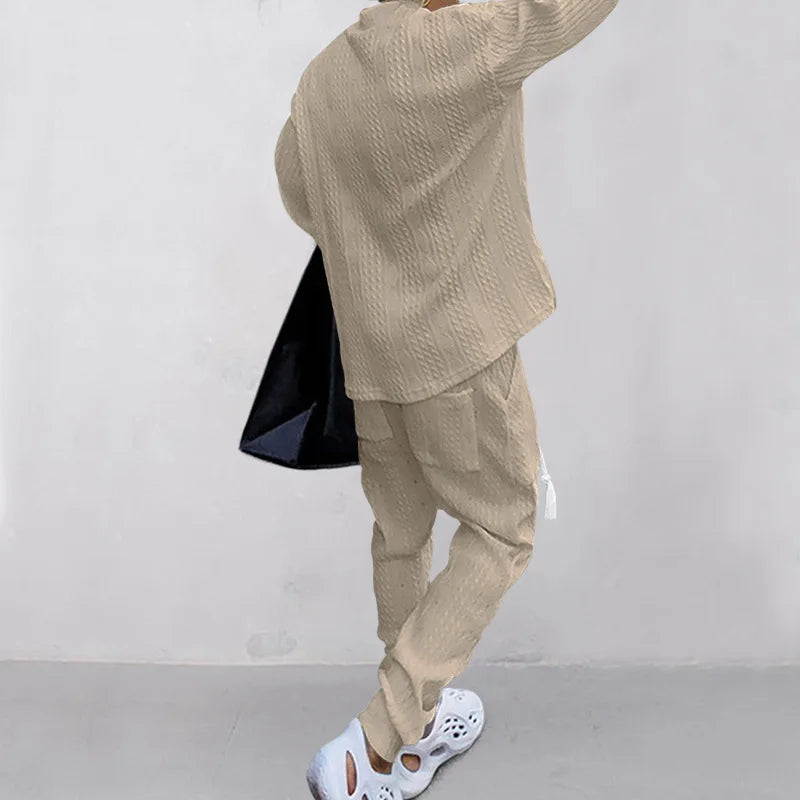 2025 Cross-border New Men's Casual Trousers V-Neck Versatile Jacquard Knitted Sweater Set