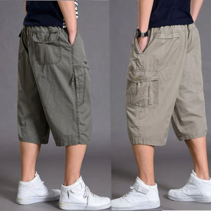 New Summer Men Cotton Thin Casual Shorts Man Elastic Waist Loose Jogger Cargo Shorts Pants Quality Male Straight Pants Size 6XL