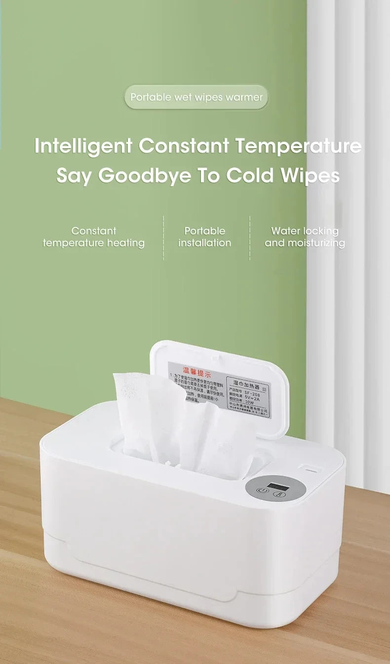 Baby Wipe Warmer Heater with LED Display Wet Towel Dispenser Portable USB Charge Baby Wipe Warmer Napkin Heating Box Home/Car