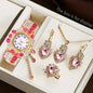 5PCS Luxury Rhinestone Women Watches Jewelry Set Fashion Adjustable Bangle Ladies Quartz Wristwatch Reloj Mujer（Without Box）