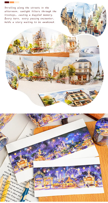 45mm * 2m Free Wind Series Retro Watercolor Landscape PET Stickers Creative Decor DIY Diary Scrapbook Collage Aesthetic Supplies