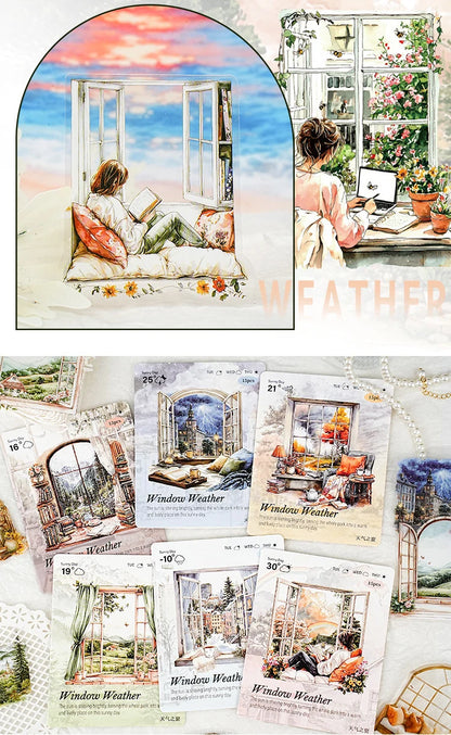 JIANWU Weather Window Series Vintage Plant Flower Landscape Material Collage PET Sticker Creative DIY Journal Stationery