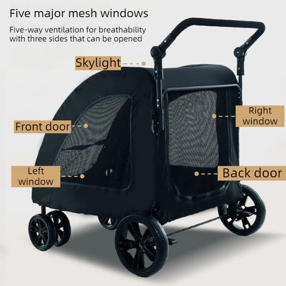 Large Dog Strollers Breathable Zipper Design Pet Cart Dogs Carrier Outdoor Travel Large Transportation Carts Adjustable Height