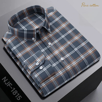 New In Shirt Oversize Long-Sleeve 100%Cotton Shirts for Men Slim Fit Formal Plain Shirt Plaid Casual Tops Designer Black Clothes