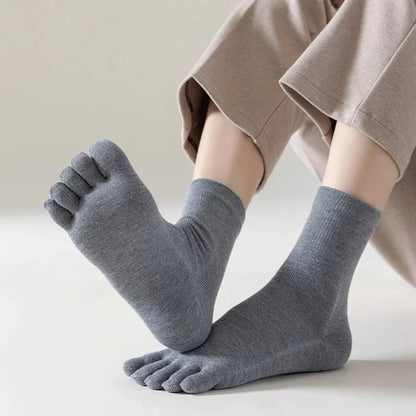 5Pairs Toe Socks Crew Socks Men and Women Five Fingers Socks Breathable Cotton Socks Sports Running Solid Color as Birthday Gift
