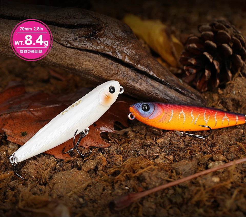 TSURINOYA FLICKER 70F Surface Fishing Lure Z Dog Floating Pencil 70mm 8.4g Chatter Artificial Hard Baits Trout Bass Pike Plug