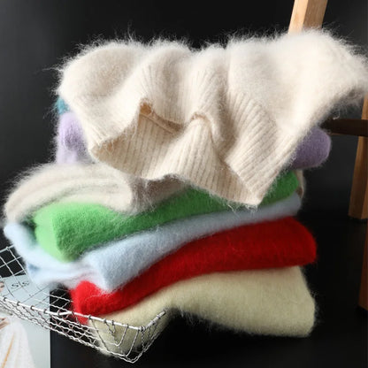 100% Mink Cashmere Sweater Women's Half High Collar Pullover Long Sleeve Cashmere Knitwear Fashion Autumn Winter Female Clothing