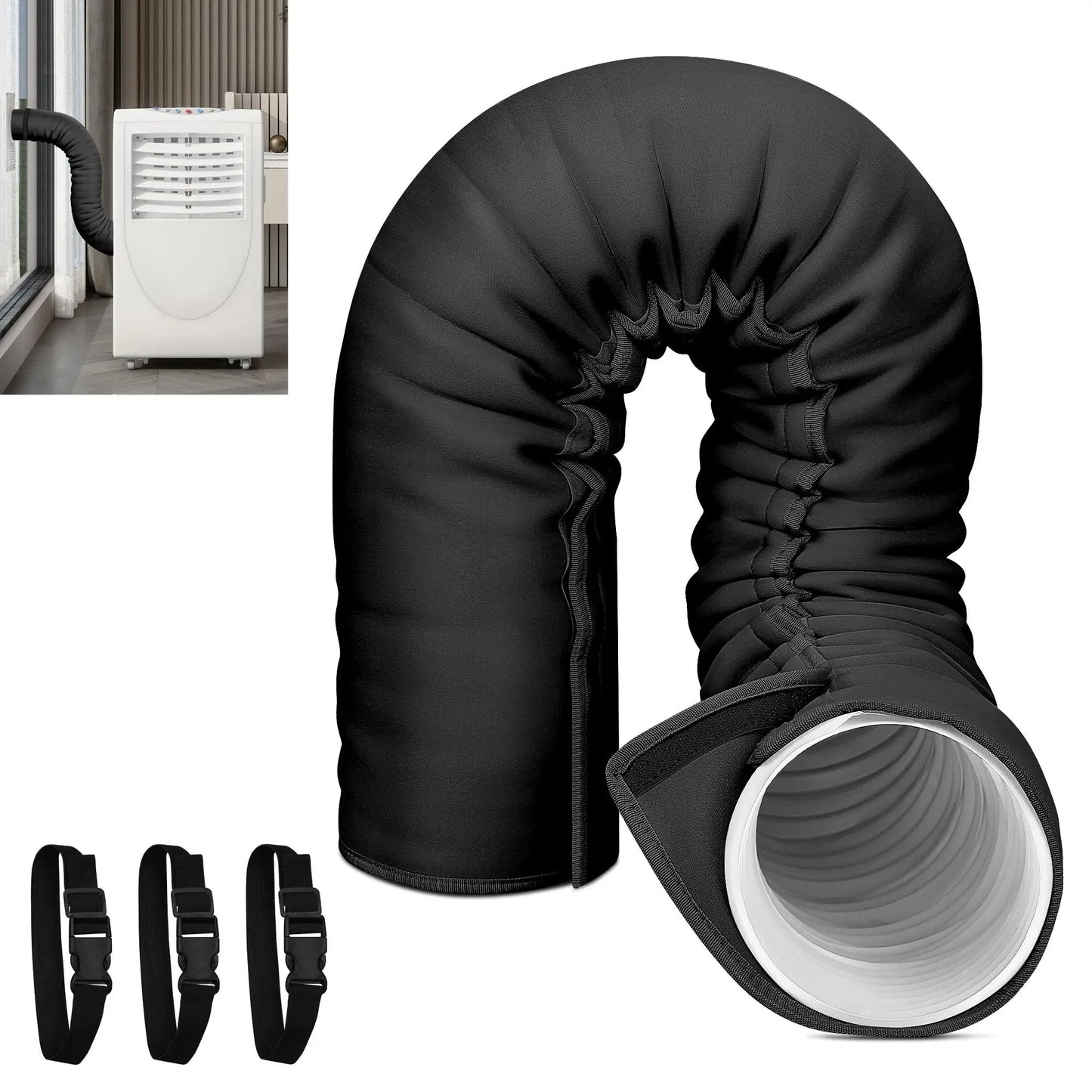 Portable AC Hose Insulation Sleeve Air Conditioner Hose Cover Wrap Fits for 5" & 5.9" Dia Exhaust Hose with 3 Adjustable Straps