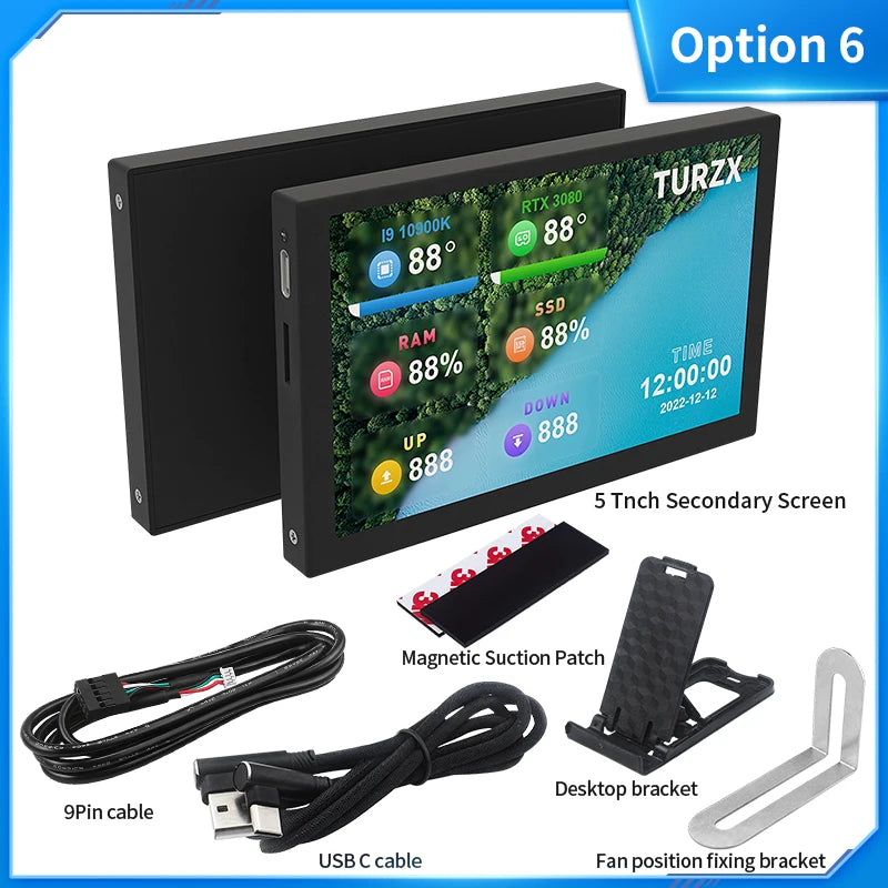 3.5 / 5 Inch IPS Type-C Secondary Screen Mini Computer USB Display CPU GPU RAM HDD Monitor with Holder Metal Case No Use AIDA64