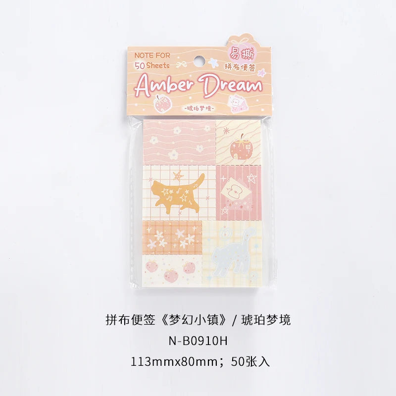 50sheets Dreamy Town Series Kawaii Ins Cute Handbooks Decoration Message Notes DIY Handmade Scrapbook Aesthetic Supplies