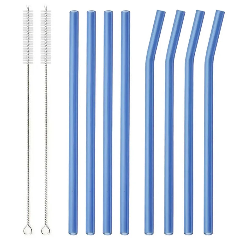 8Pcs Reusable Drinking Straw Colorful Glass Straws Eco-friendly High Borosilicate Glass Straw Glass Tube Party Bar Drinkware