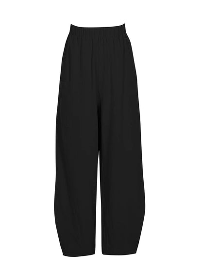 Plus Size Women's Cotton-Linen Harem Trousers Retro Loose-Fit Casual Trousers Elasticated Waistband Workwear Wide-Leg Trousers