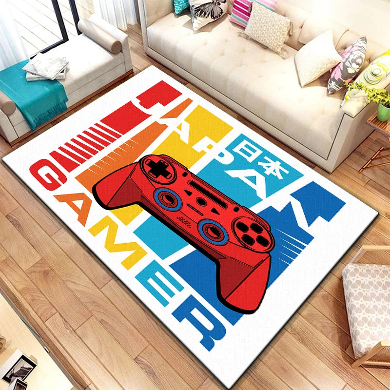 Game Video Gaming Pattern Black Area Rugs Gamer Game Controller Kids Teens Boys Playroom Carpet Bedroom Living Room Floor Mat