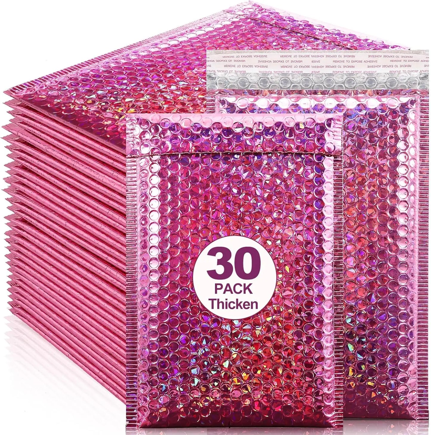 30Pcs Holographic Bubble Mailer Mailing Envelope Thicken Protection Waterproof Padded Bubble Envelopes Pack Bag for Shipping