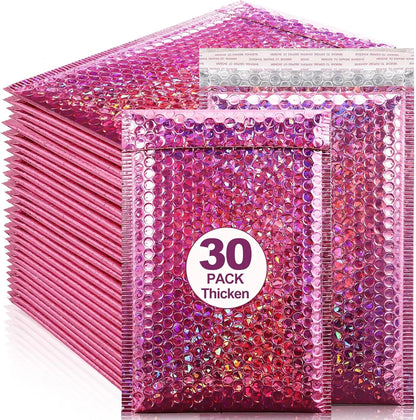 30 PCS Holographic Mailer Laser Bubble Mailers Padded Envelopes Packaging Bags for Business Bubble Mailers Shipping Packaging