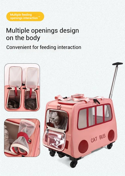 Multifunctional Pet Travel Trolley Case Portable Cat/Dog Carrier Bag Zipper Closure-Foldable Solid Pet Luggage Outdoor Travel