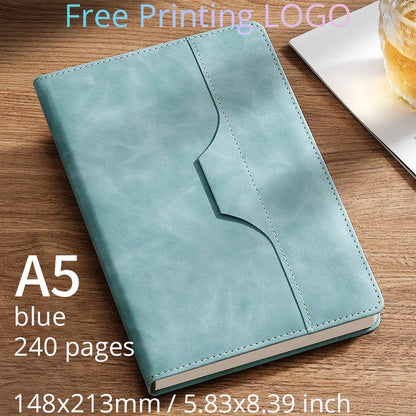 A5 B5 Customize PU Leather Notebook with Pen Insert Holder Free Printing LOGO Office Notepad Business Enterprise Diary Book Note
