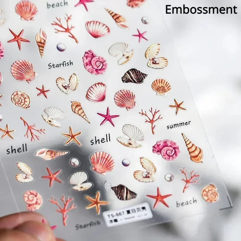 Colorful Bagful Jellyfish Bubbles Swimming Rings Rainbow Stars Ocean Starfish Self Adhesive 5D Nail Art Sticker Manicure Decal