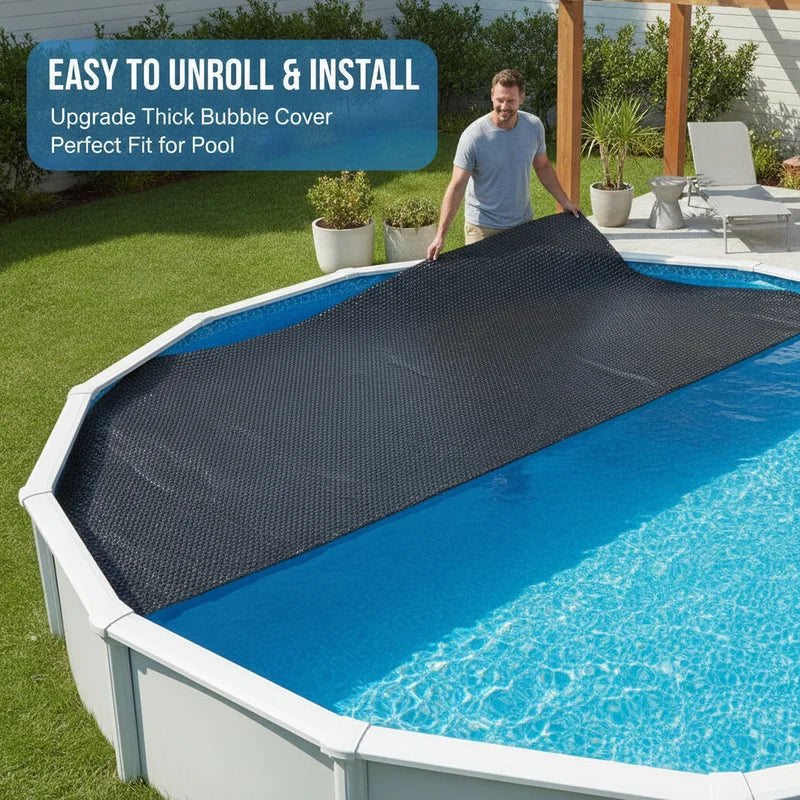 Solar Pool Cover 600x400cm, 200 Micron Thickened Bubble Blanket, Heat Retention And Evaporation Reduction, For Outdoor Rectangular Swimming Pools, Blue