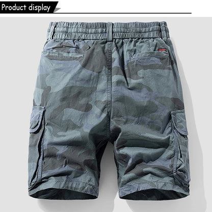 New Men Summer Outdoor Leisure Camouflage Comfortable Shorts Men Elastic Waist Loose Straight High-Quality Design Shorts Male
